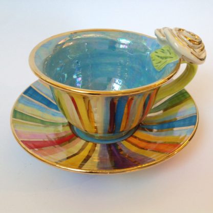Striped Tea Cup & Saucer with Rose