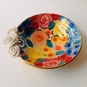 Shallow Floral Dish with Rose