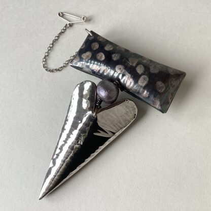 Silver Bar & Heart Brooch