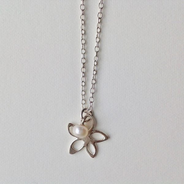 Silver Flower and Pearl Necklace