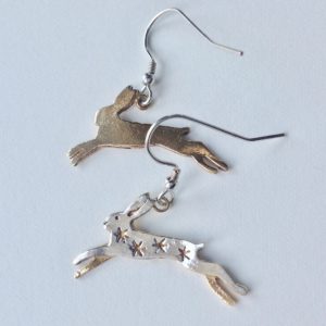 Silver Gilt Leaping Hare Earrings 