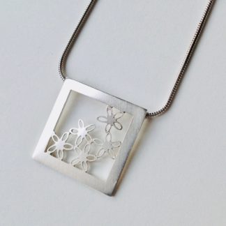Silver Square and Flower Pendant