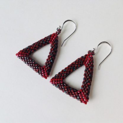 Deep Red Triangular Drop Earrings