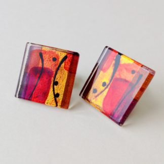 'Acrylic Flat Square Studs in Red