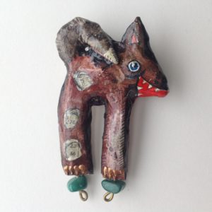 Papier-Mâché Dog Brooch