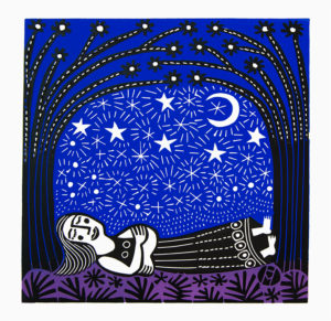 Lino-Cut Woman Dreaming