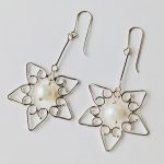 Long Drop Embroidery Silver Star Earrings