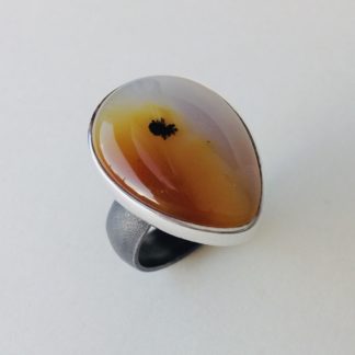 Silver Ring with Orange & White Agate