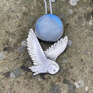 Silver Owl Pendant with Moonstone