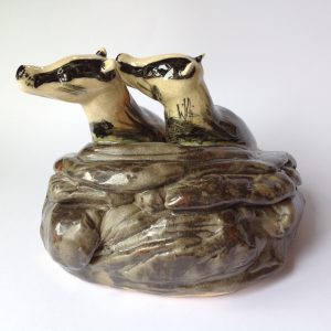 Badger Pair Ceramic Sculpture