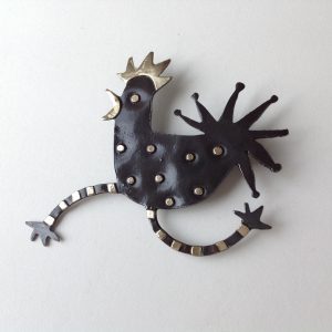  Brass & Bronze Leaping Cockerel Brooch