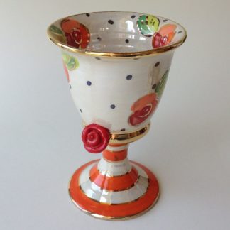 Goblet with Striped Base & Red Rose
