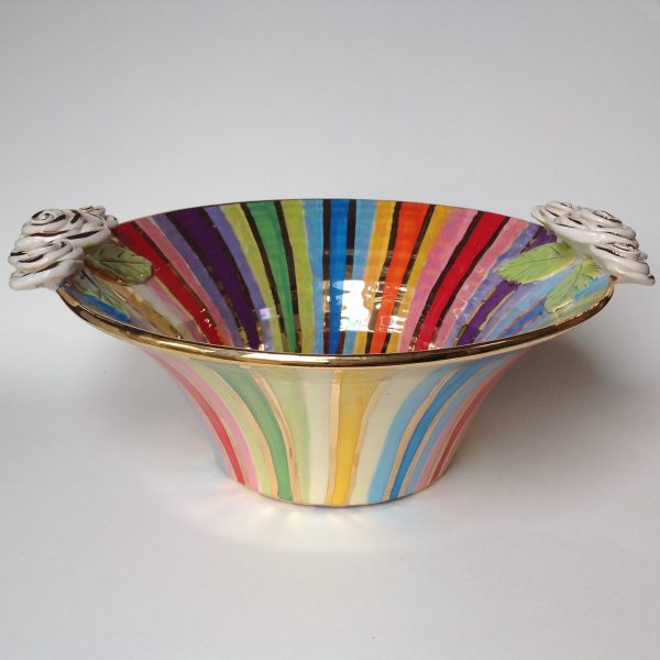 Striped Bowl with Roses