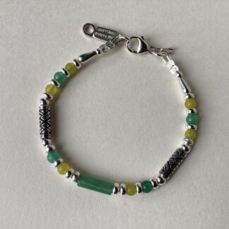 Aventurine & Olive Jade Silver Bracelet