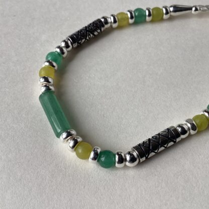 Aventurine & Olive Jade Silver Bracelet