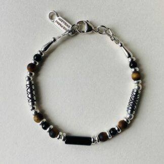 Tiger's Eye & Onyx Silver Bracelet