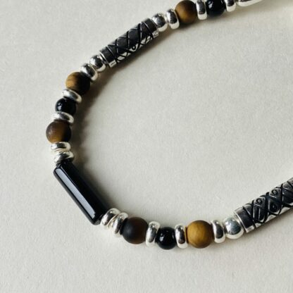 Tiger's Eye & Onyx Silver Bracelet