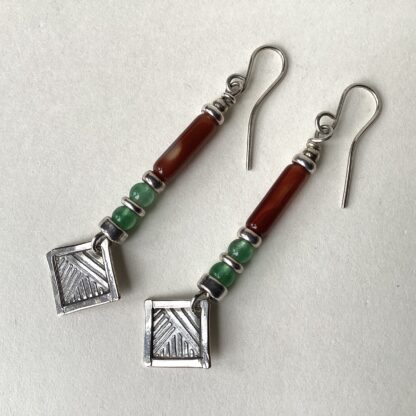 'Carnelian and Green Agate Earrings'