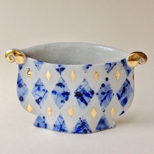 ‘Harlequin Bowl Vase, Blue