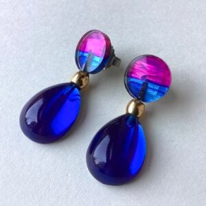 'Blue Purple Pear Drop' Studs