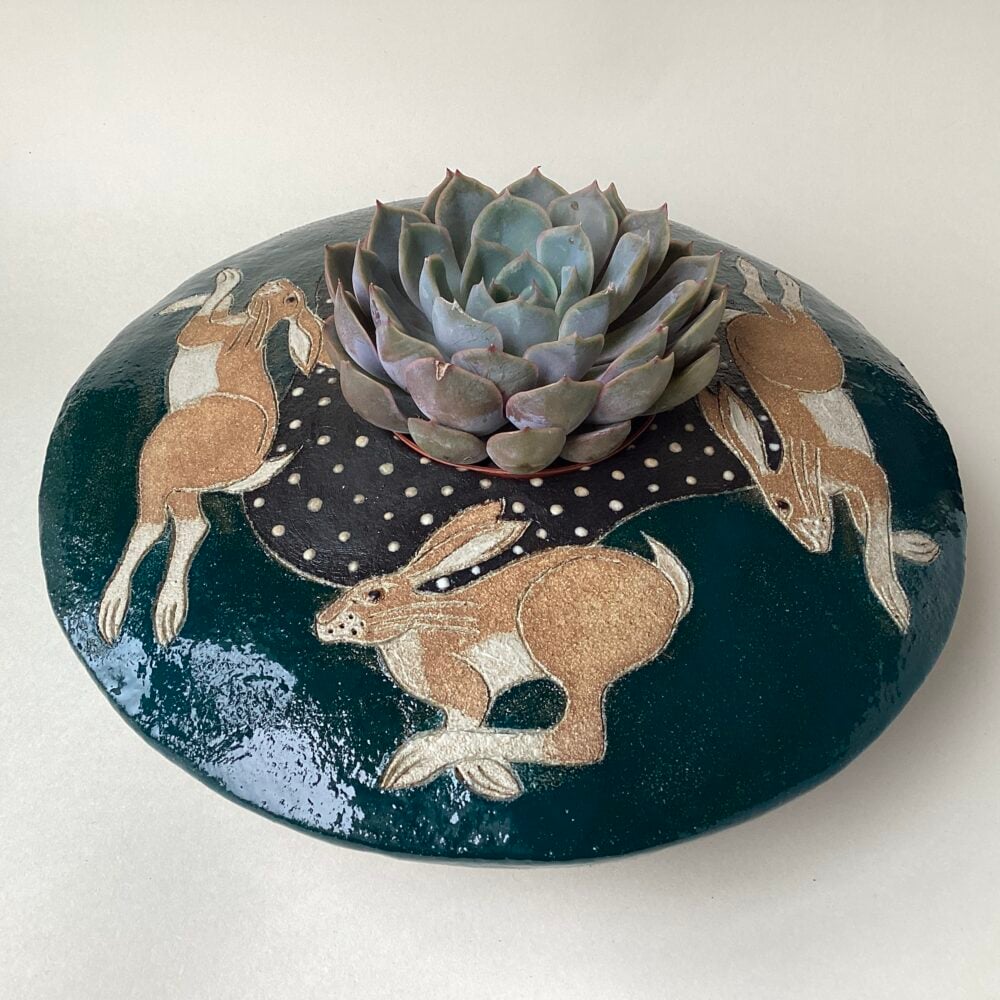 ‘Running Hare’ Pod Planter with Succulent