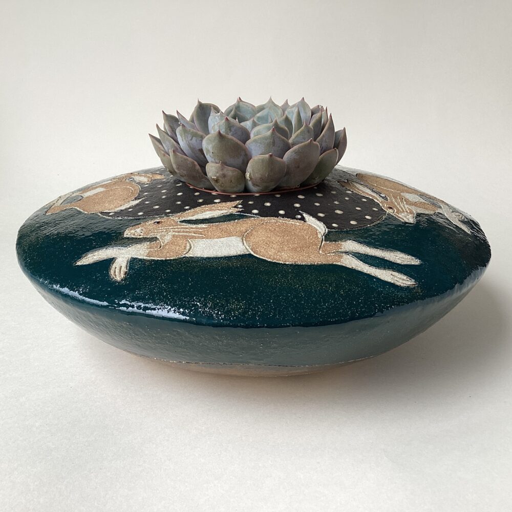 ‘Running Hare’ Pod Planter with Succulent