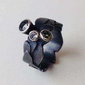 Oxidised Silver Ring with Facetted Quartz
