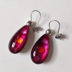 'Acrylic Pear Drop Earrings in Burgundy