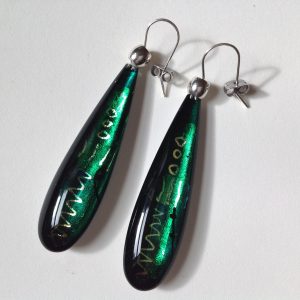 'Emerald & Gold' Long Drop Earrings
