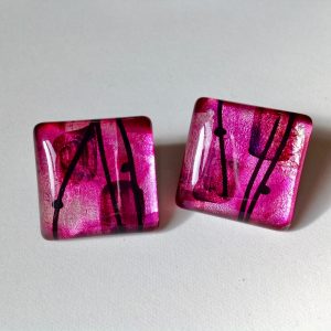 'Pink Purple Flat Square Studs'