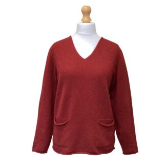 Corry V Neck Pocket Sweater in Rusty