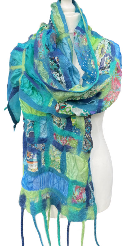 ‘Patchwork Scarf in Blues & Greens'