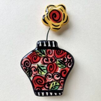 ‘Red Rose Flower Vase’ Brooch