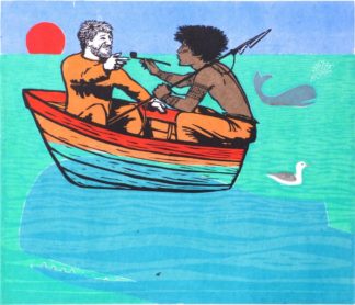 'Melville Goes Fishing' Woodcut