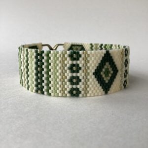 'Cream & Green Beadwoven Bracelet'