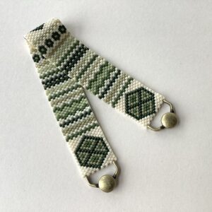 'Cream & Green Beadwoven Bracelet'