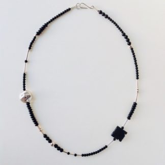 ‘Onyx and Silver Long Necklace