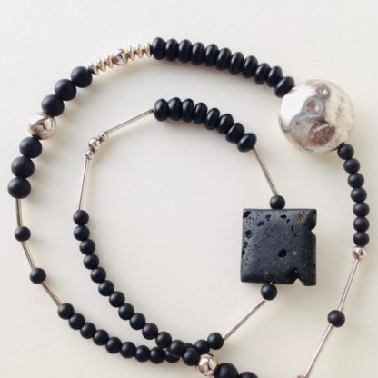 ‘Onyx and Silver Long Necklace