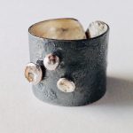 Oxidised Silver Ring with 3 Silver Flowers