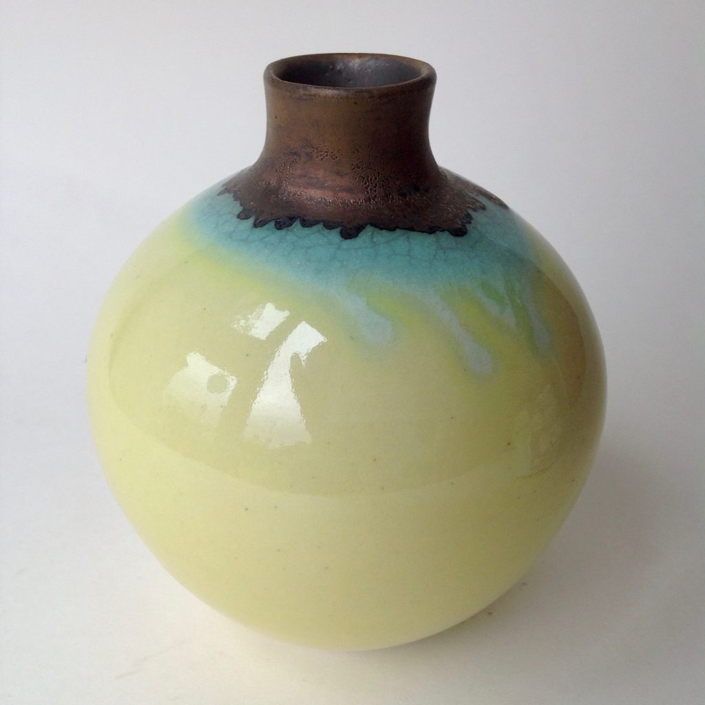 Yellow and Bronze Squat Vase