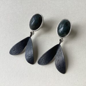 'Moss Agate Oxidised Moth Earrings'