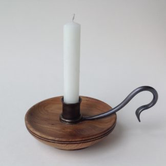 Elm and forged Iron Candleholder