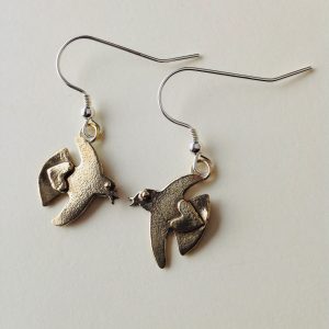 Brass Bird with Heart Earrings 