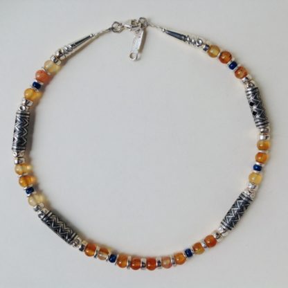 Blue Carnelian and Orange Agate Necklace