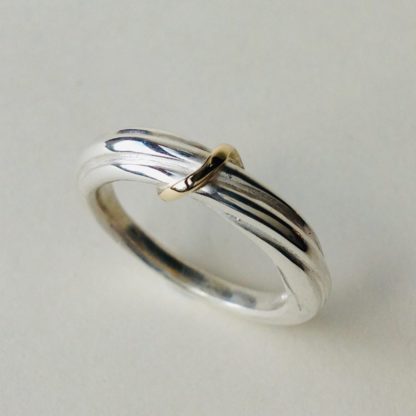 'Twist' Silver Ring with 9ct Gold Band