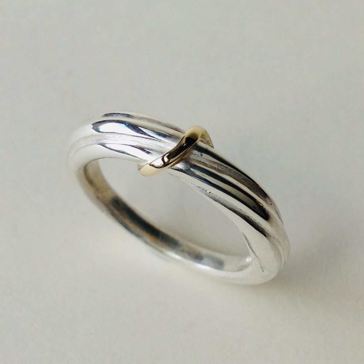 'Twist' Silver Ring with 9ct Gold Band - Old Chapel Gallery