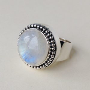 Round Rainbow Moonstone Ring