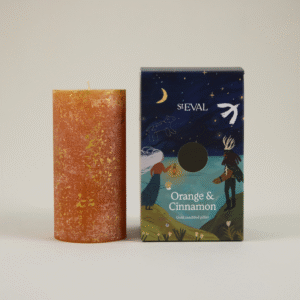 Orange and Cinnamon, Gold Marbled Pillar Candle