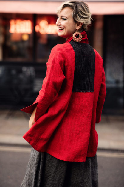 ‘Flare Shirt in Red Pinstripe Linen' 