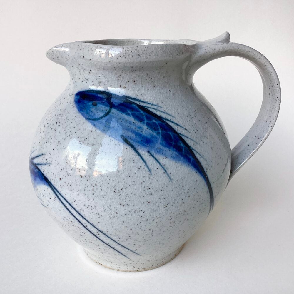 Round Bellied Blue Fishes Jug